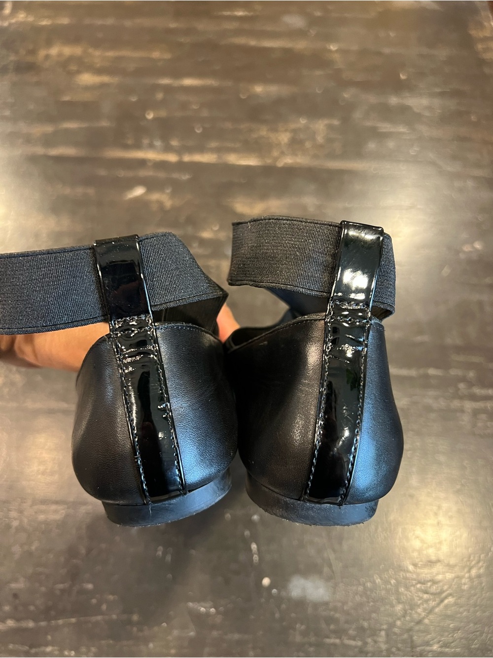 Jessica Simpson Black Leather Ballet Flats with Crisscross Elastic Straps - Picture 2 of 5